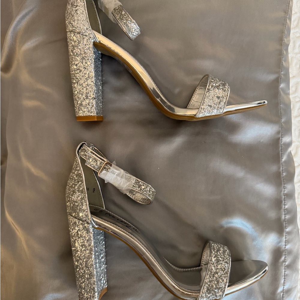 Herstyle Silver Glitter Block Heels